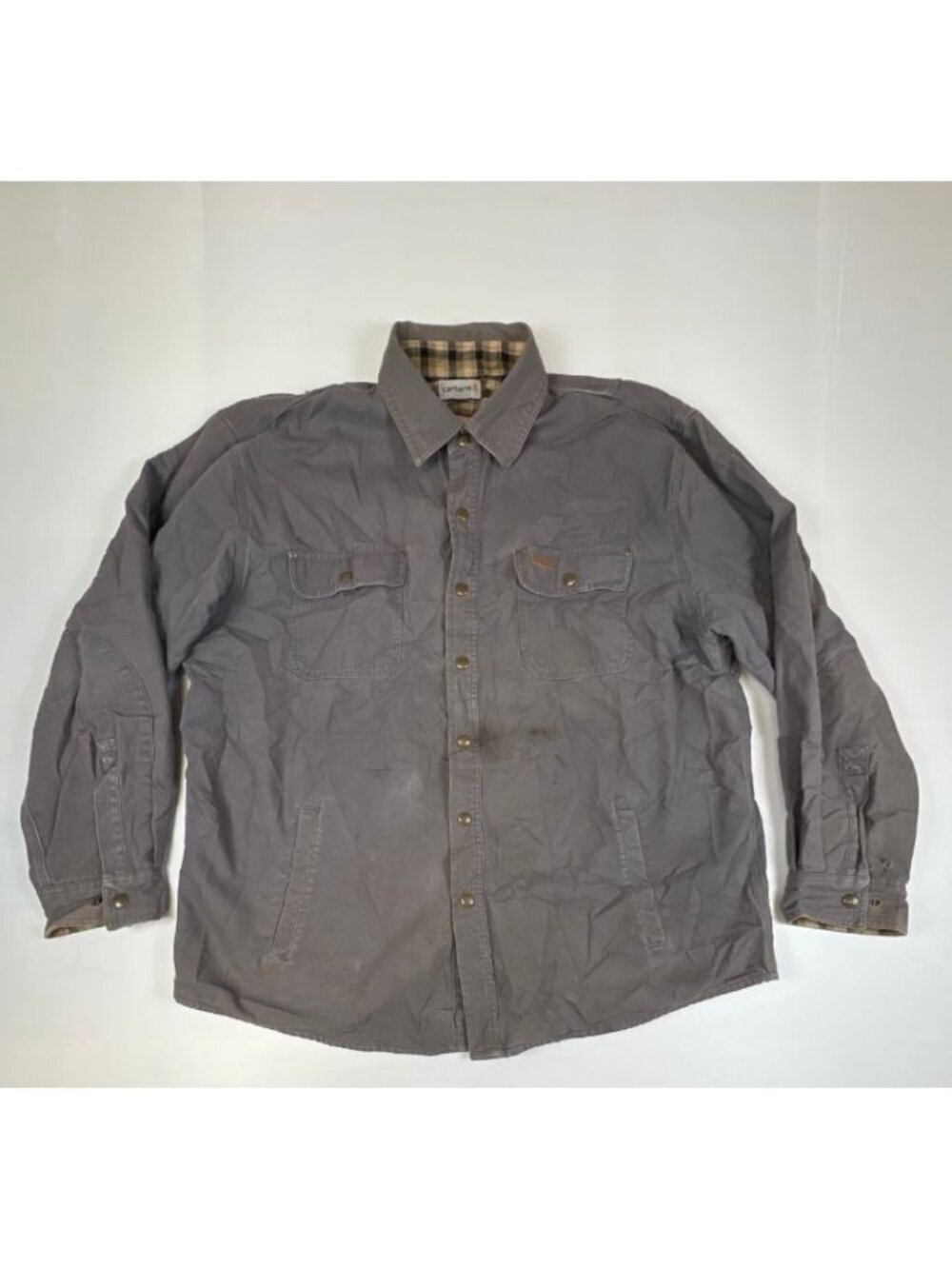 Carhartt Shirt Jacket XL Gray Canvas Flannel Lined Work Shacket Hubbart 100590